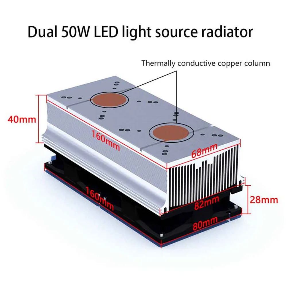 100 W 200 W Hochleistungs-LED-Kühlkörper mit Lüftern, 44 mm Objektiv, 60/80/90/120 Grad + Reflektorhalterung