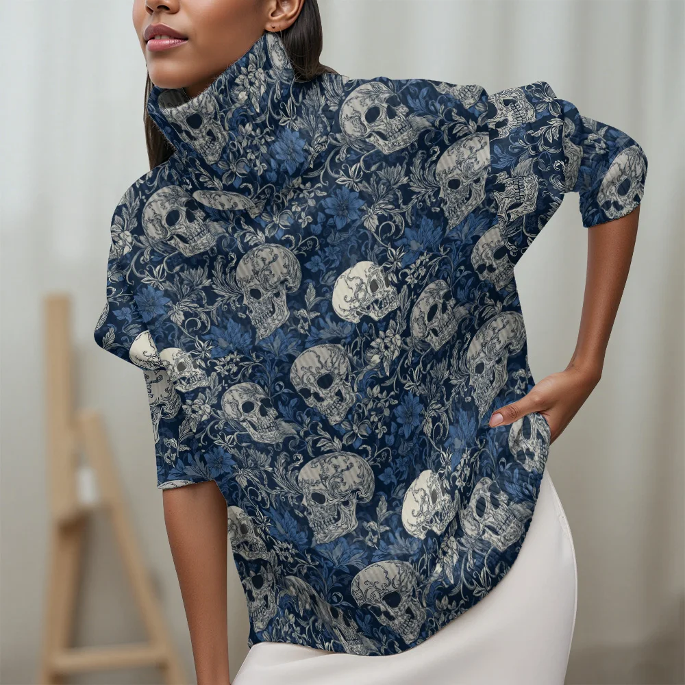 

Новинка 2023 года, женский свитер с высоким воротником, водолазка с розовым черепом, свитер с длинными рукавами, повседневный женский свитер для фестивальной вечеринки