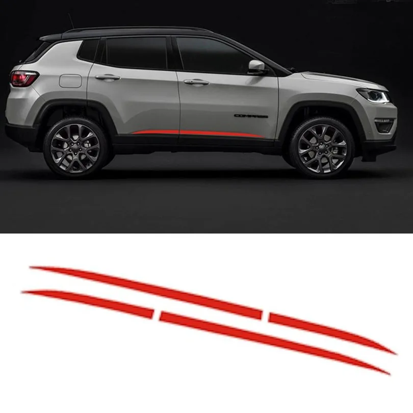 

Sport Red Skirt Waistline Body Trim Line Side Strip Sticker Vinyl for Jeep Compass 2017 2018 2019 2020 2021 2022