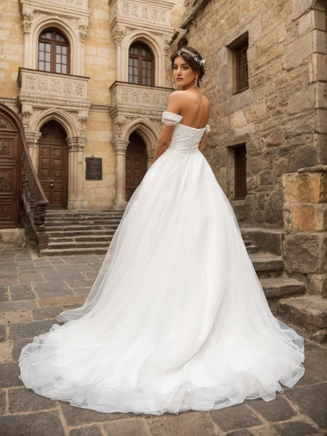 Flavinke Personalizzato Elegante sixy Romance A-Line Abiti da sposa da chiesa Abito da sposa con strascico in tulle senza maniche con spalle scoperte