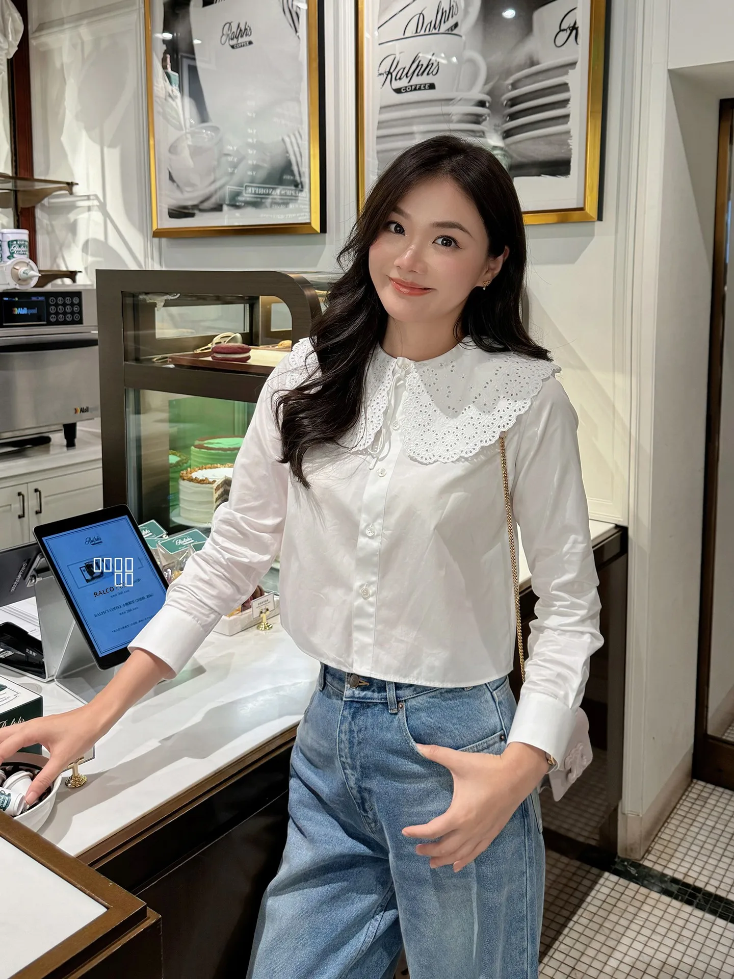 

Linmei Early Autumn New 00% Cotton Water Soluble Embroidered Hollow Long Sve Loose ort White irt Women Ele Sle ...