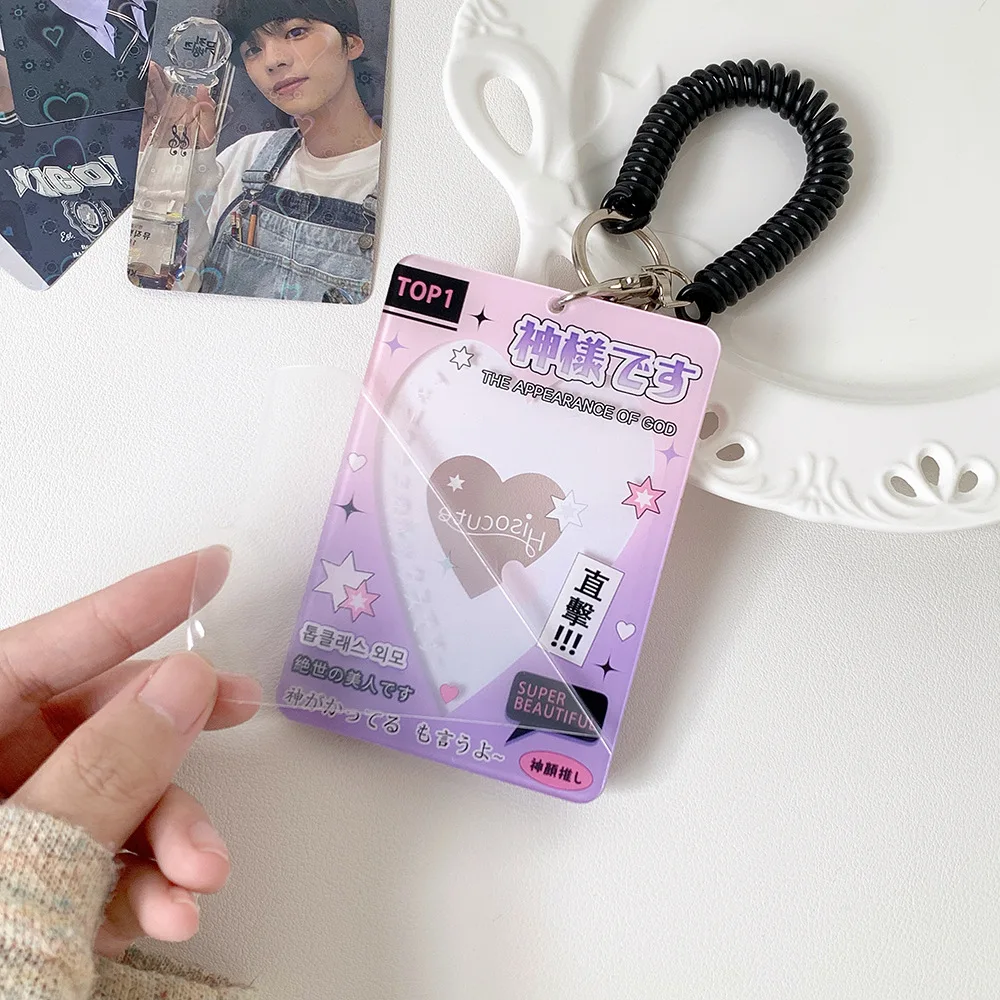 Acrílico coreia ídolo foto titular do cartão anti-perdido chaveiro 3 Polegada ins coração oco photocard caso protetor cartões de ônibus mangas