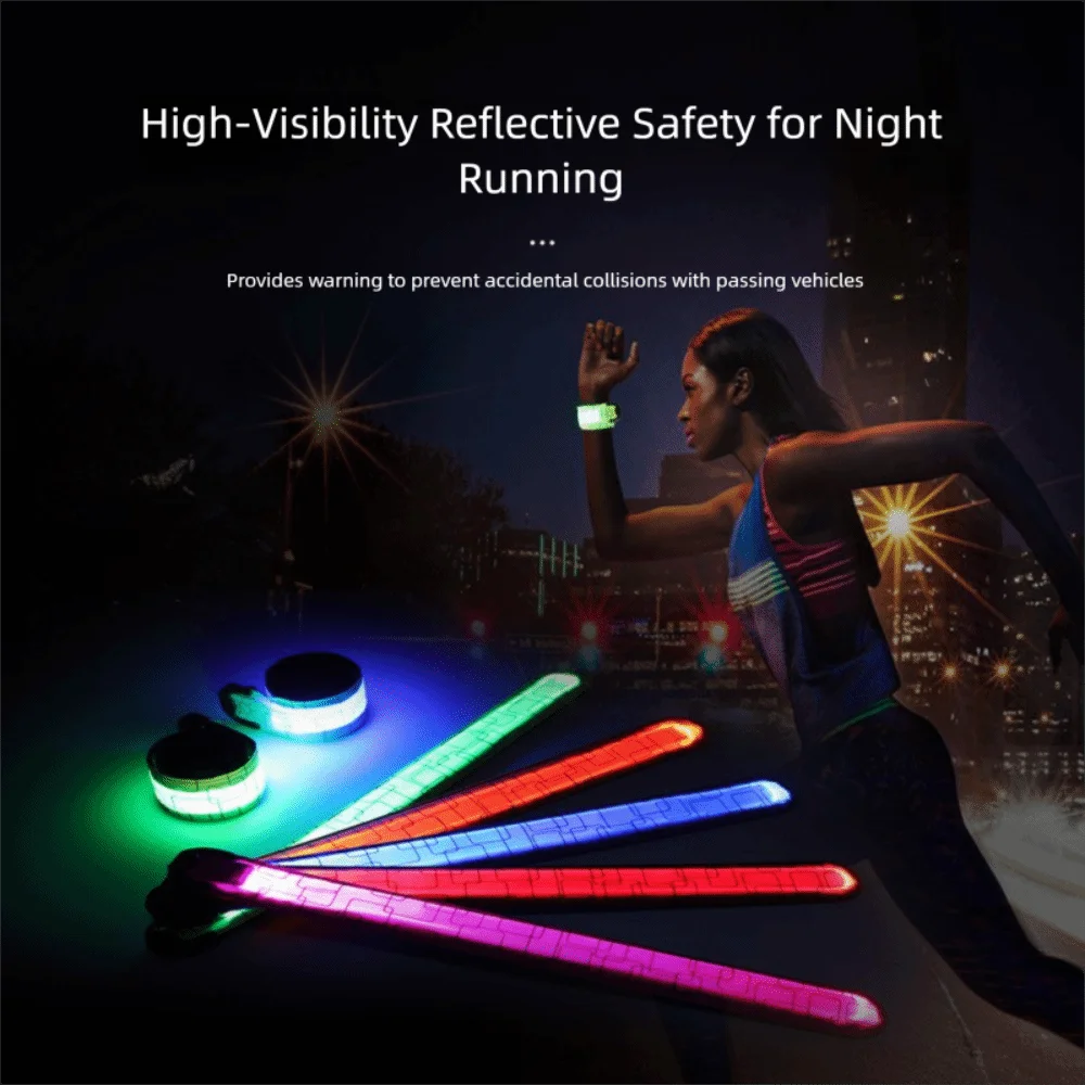 Battery Style Night Running Armband 5 Colors High Visibility LED Light Band Light Weight USB Rechargeable Leg Warning Wristband