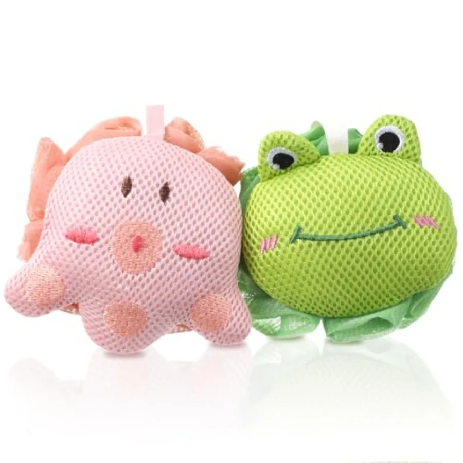 2Pcs Toddler Shower Loofah Sponges, Mesh Bath Exfoliating Body Scrubber with Hanging Rope