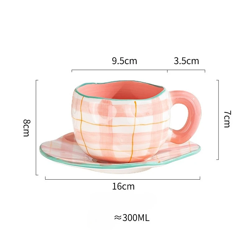 300ML Korean Style Hand Pinched Irregular Ceramic mug Hand-painted Flower Heart Coffee Cup Breakfast Milk Afternoon tea cup Gift