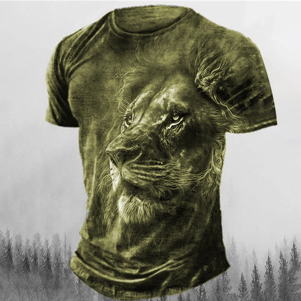Summer T-Shirt Animal Lion 3D Printed Short-Sleeved Street Shoot Oversized Tops Fashion Casual Wear Mens Lion T-Shirt Sportswear