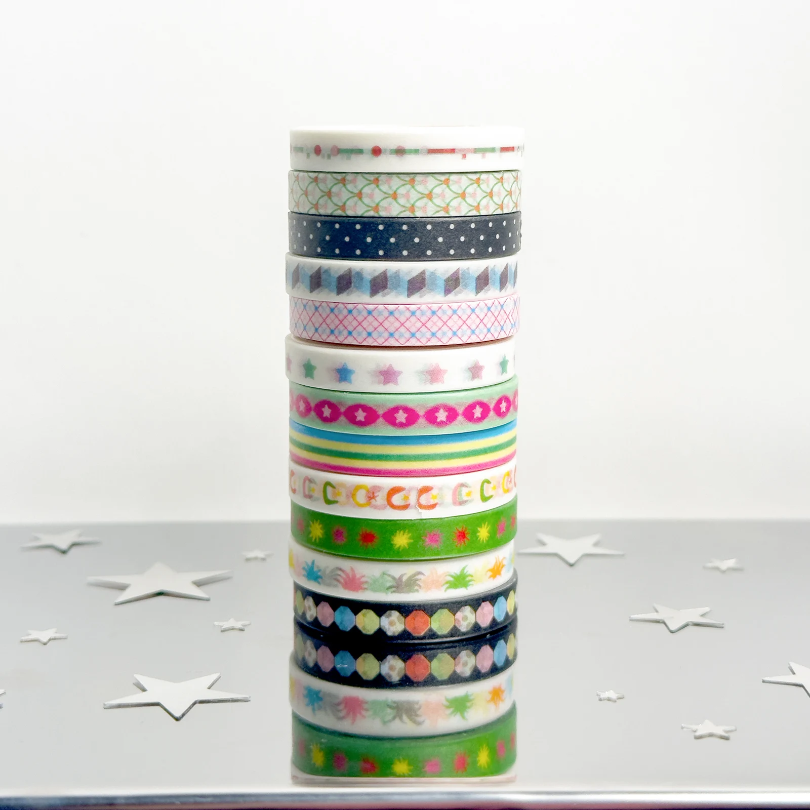 4 Rolls Retro Memory Lace Washi Tapes Set, 6mm Multi Dots Stripe Floral Patterns Paper Masking Tape, Decoration Stickers A3047