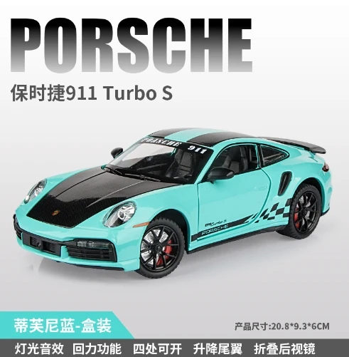 1:24 Porsche 911 Turbo S Sports car Simulation Diecast Metal Alloy Model car Sound Light Pull Back Collection Kids Toy Gift F419