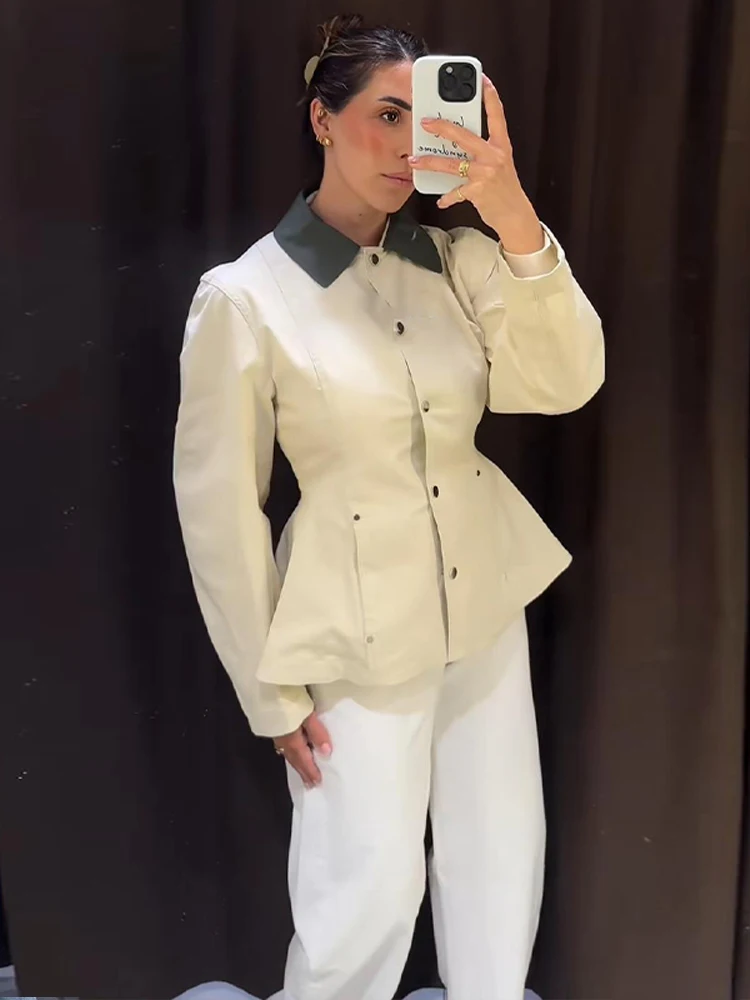 Damenmäntel mit Taillierung, Paneelkragen, Einreiher-Jacke, Retro-Büro-Lady-Stil, Revers, Langarm, Schlanke Oberteile, Neue Oberbekleidung – Detail 7