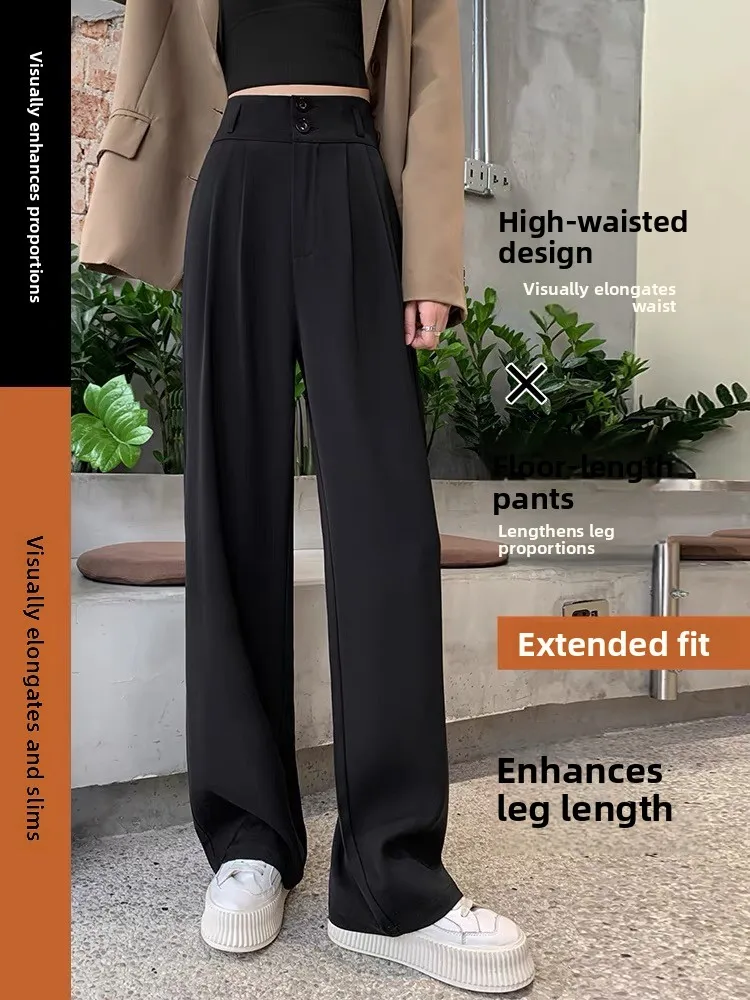 بنطلون بدلة أسود أنيق للنساء عالي الخصر مستقيم الساق بنطلون صيفي رفيع على الطراز الكوري بنطلون واسع الساق للتنقل #2