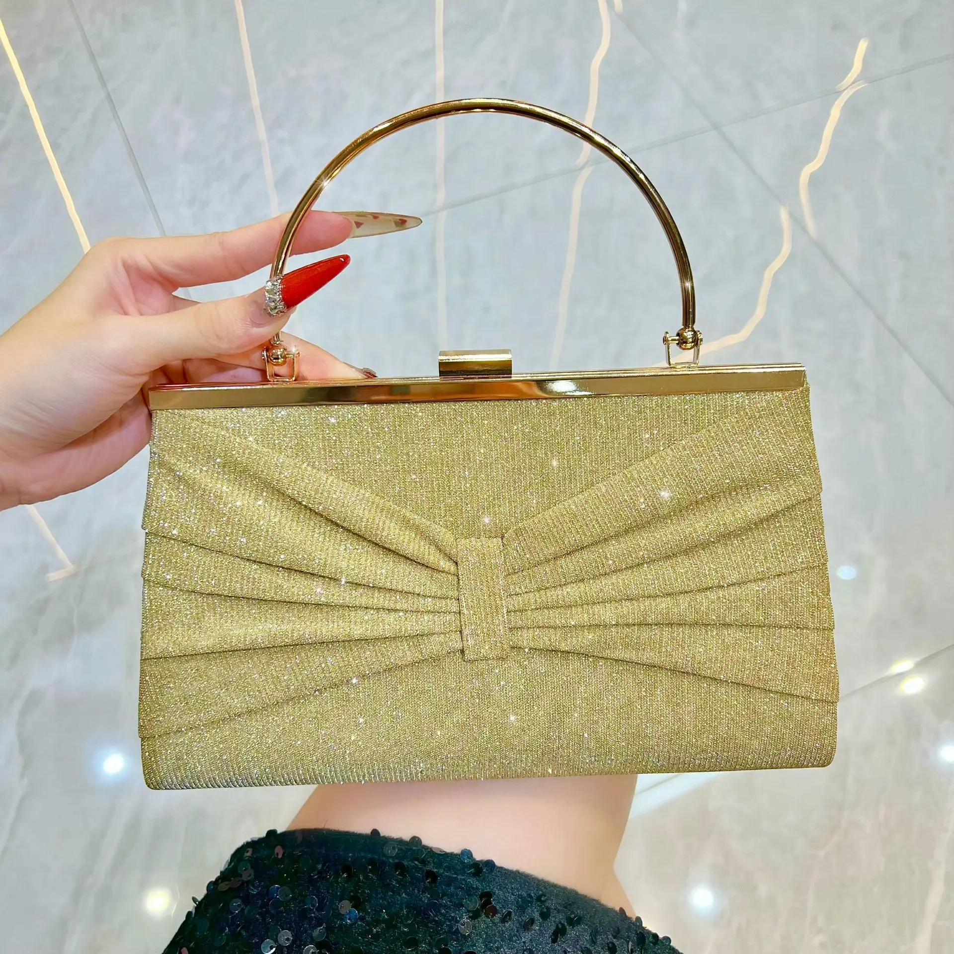 New Shiny Handbag Temperament Handbag Shiny Dinner Bag Celebrity Party Folded Bag Crossbody Bag