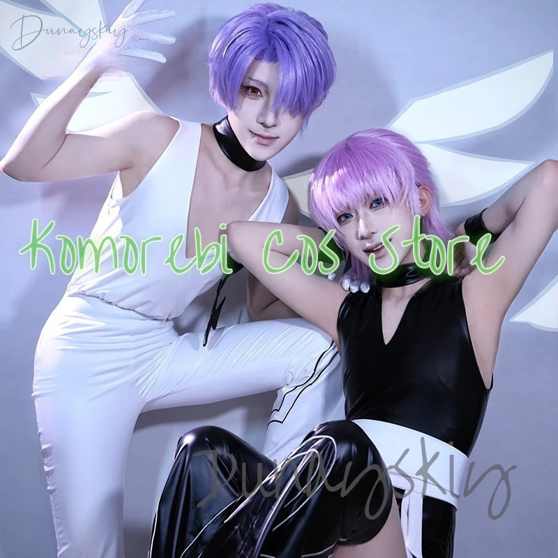 Anime calcinha meia poliéster cosplay traje peruca poliuretano cosplay traje plutônio preto branco ternos para festa de halloween adereços