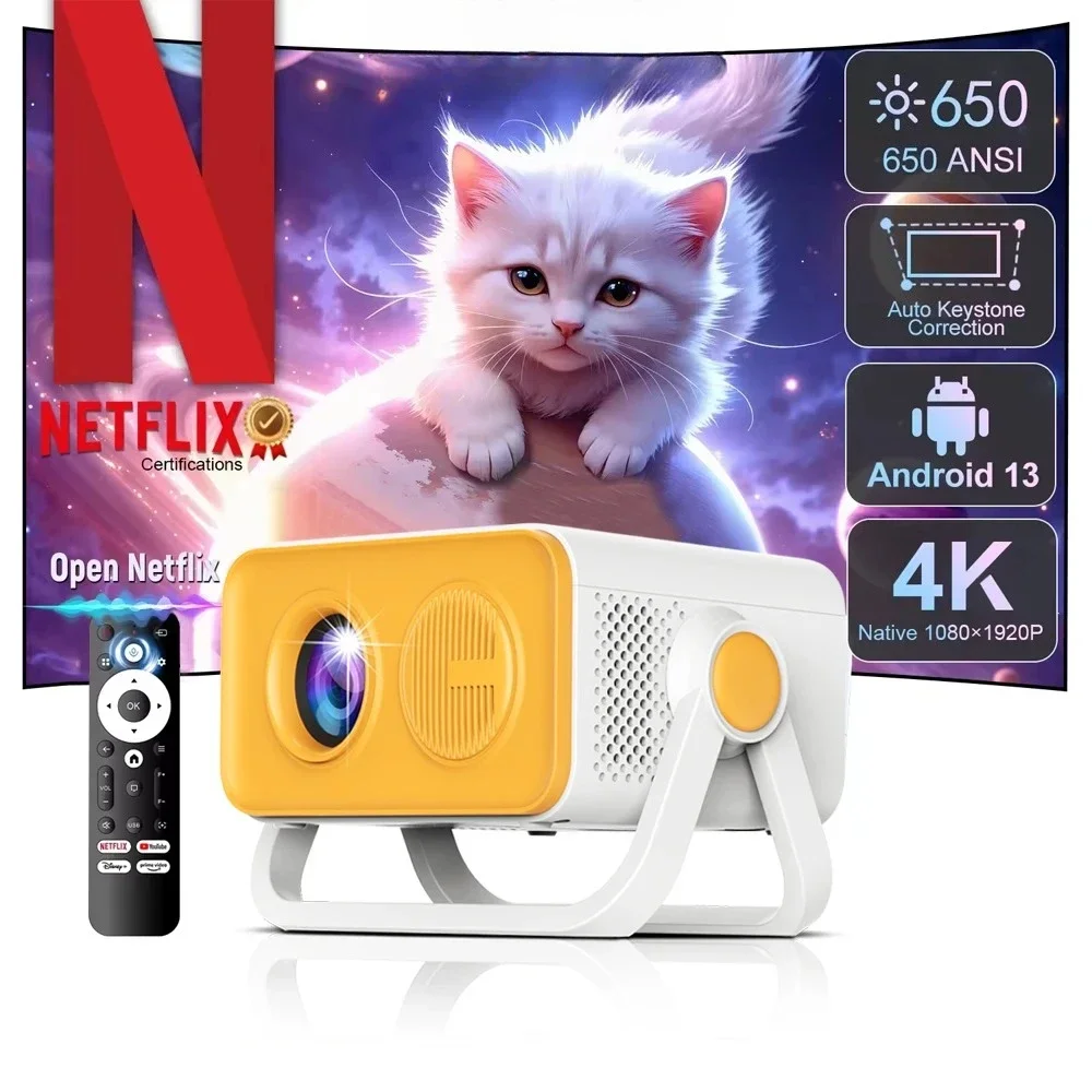 

Native Portable Projector 4K HT23PRO 1080P Auto Focus Keystone Correction BT5.2 Android 11 WIFI6 360° Home Cinema NEW