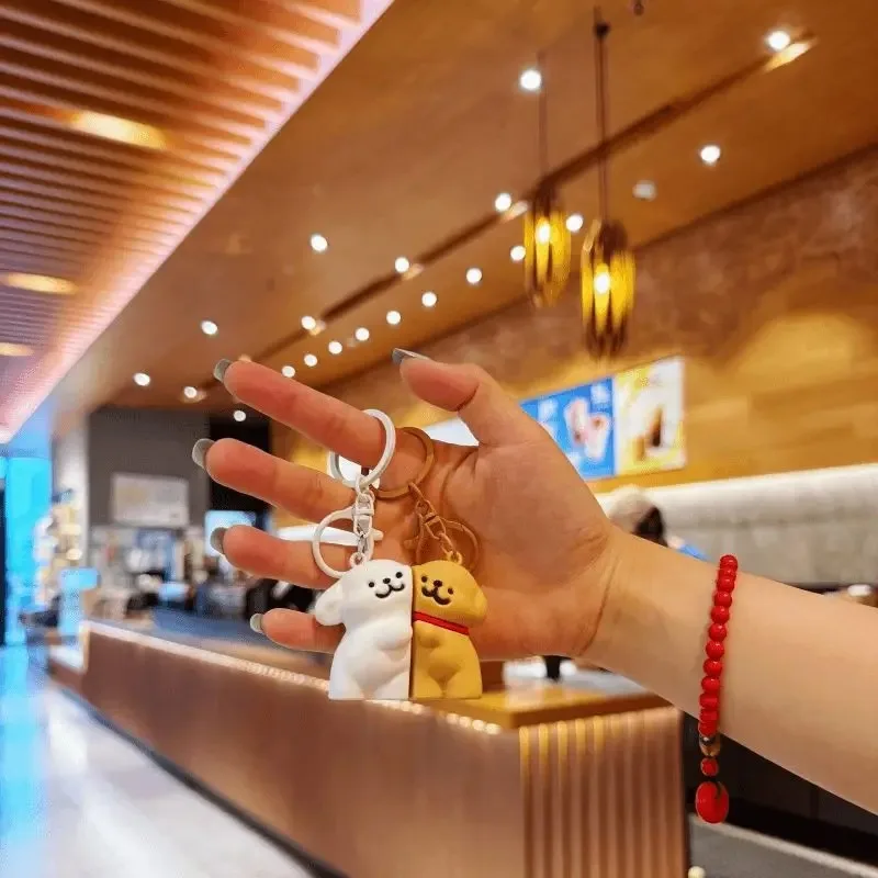 1/2/4 pares bonito dos desenhos animados magnético cão chaveiro boneca casal estilo filhote de cachorro mochila pingente animal chaveiro saco escolar decoração