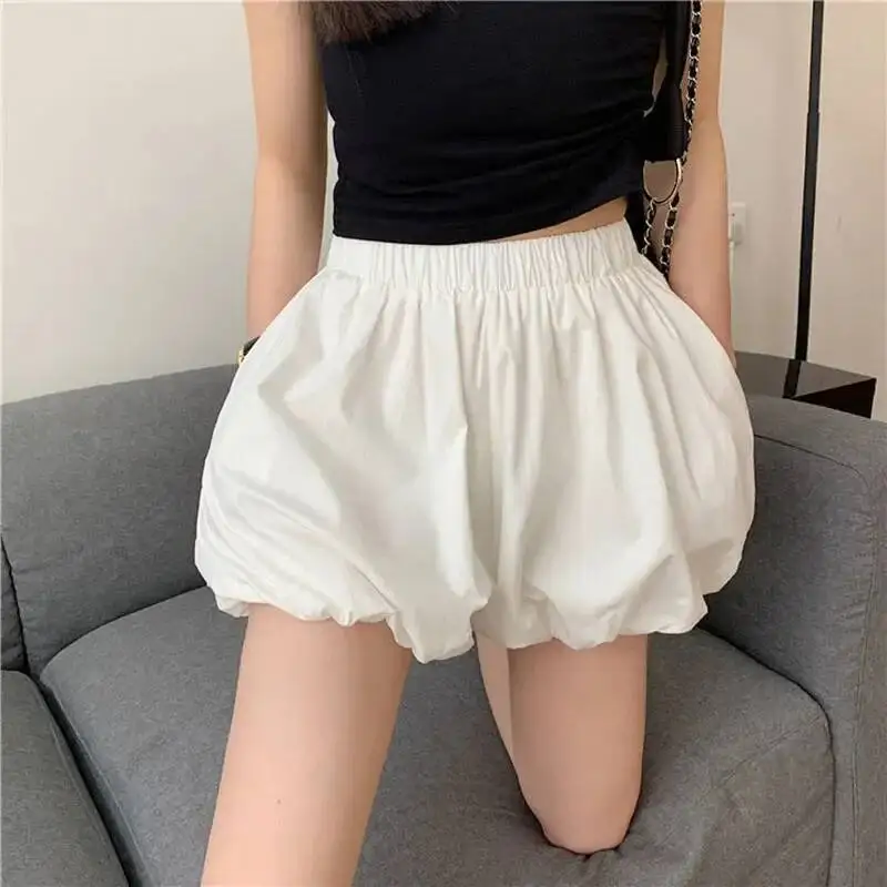 

Lucyever Spring Fluffy Bloomer For Women Solid High Waist Loose Cute Shorts Female Korean All Match Short Pants