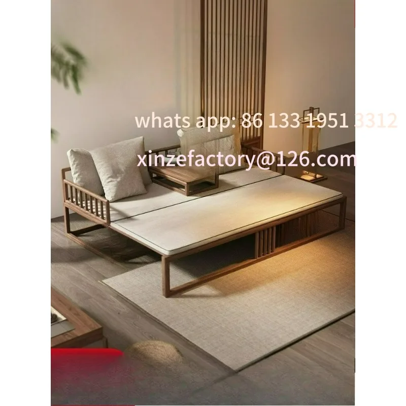 

New Chinese-style solid wood Arhat bed, living room household sliding sofa bed dual-purpose Song-style aesthetic Arhat couch Zen