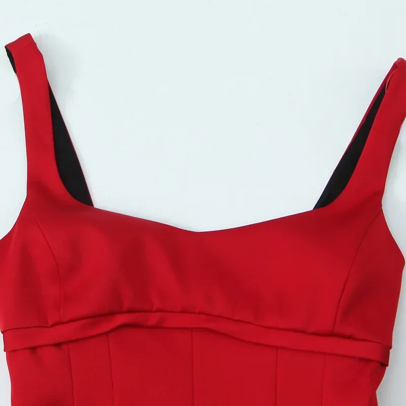 TRAF-Robe Courte en Satin Rouge pour Femme, Tenue de Soirée Élégante et Décontractée, Dos aux, Mini, Éducative, Automne 2024