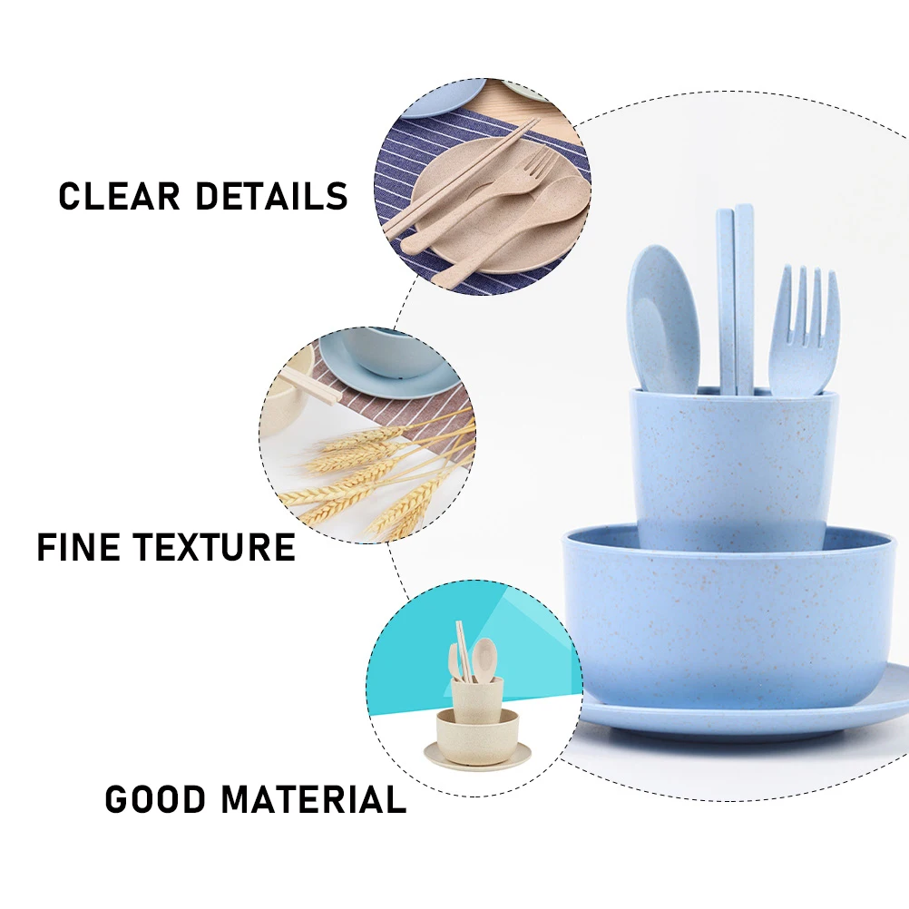 

12pcs Dinnerware Set Portable Cutlery Wheat Plate Straw Fiber Dish Child Plastic Serving Tableware Lightweight Durable Camping