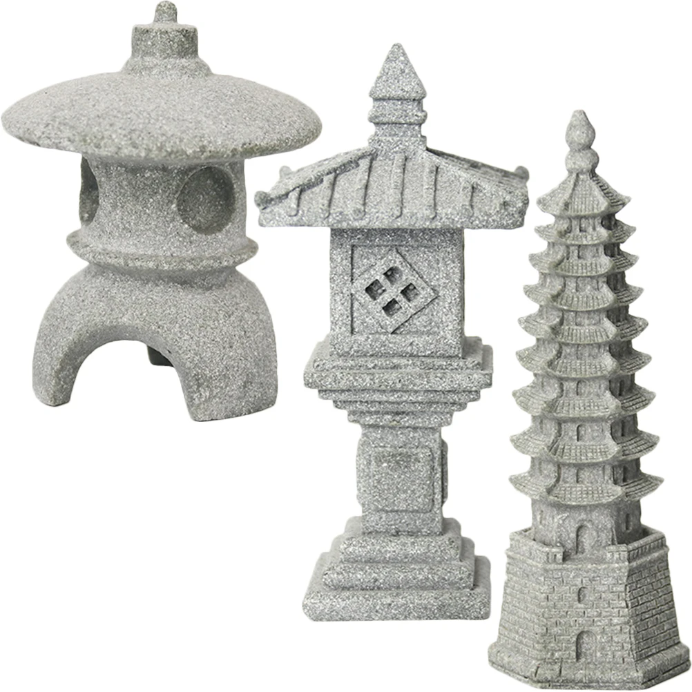 

3pcs Simulation Landscape Pavilion Ornament Stone Pagoda Garden Decor Mini Craft For Outdoor Yard Zen Adornment Micro Garden