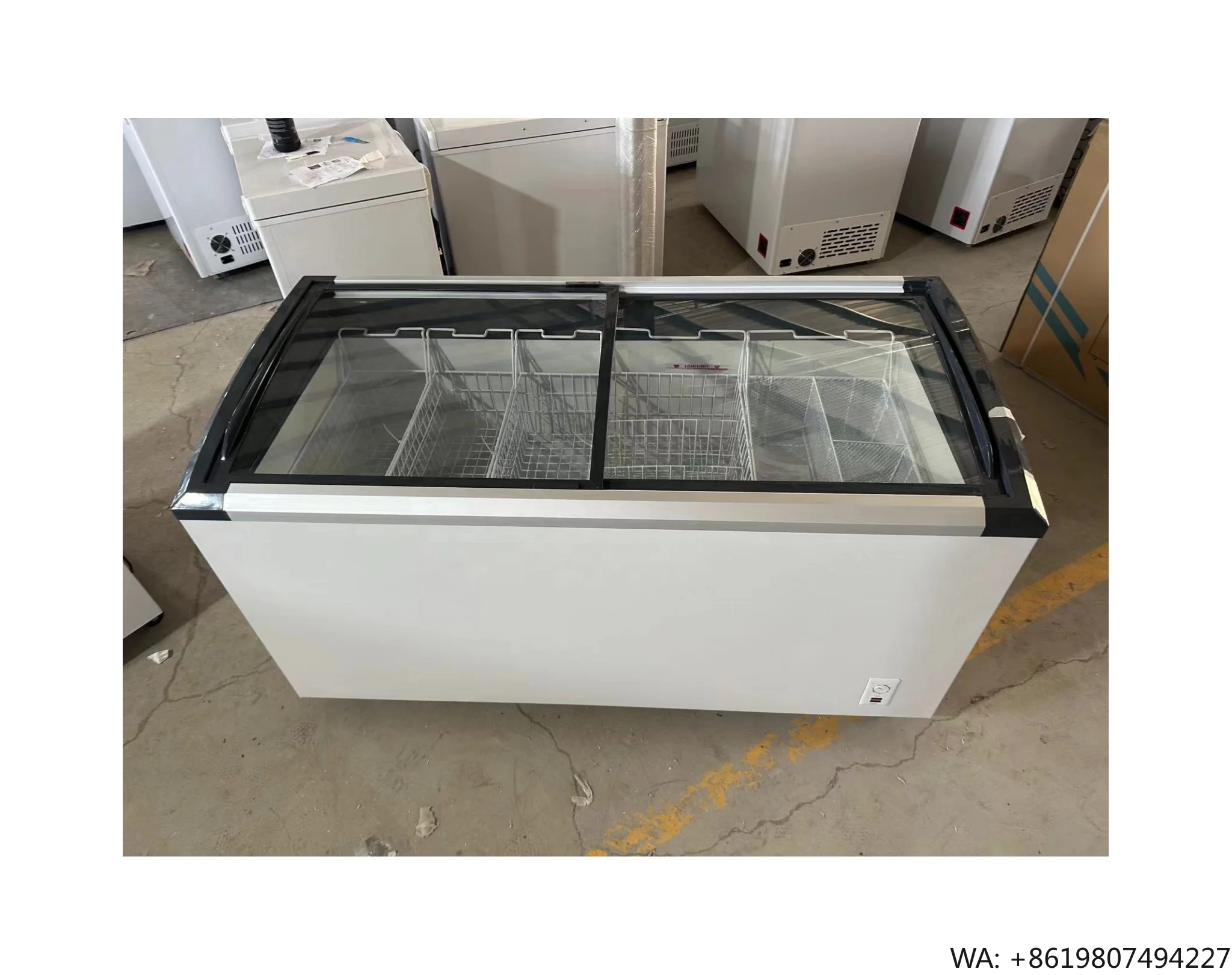 220V50Hz Commercial Supermarket Fridge Ice Cream Sliding Curved Glass Door Display  408L