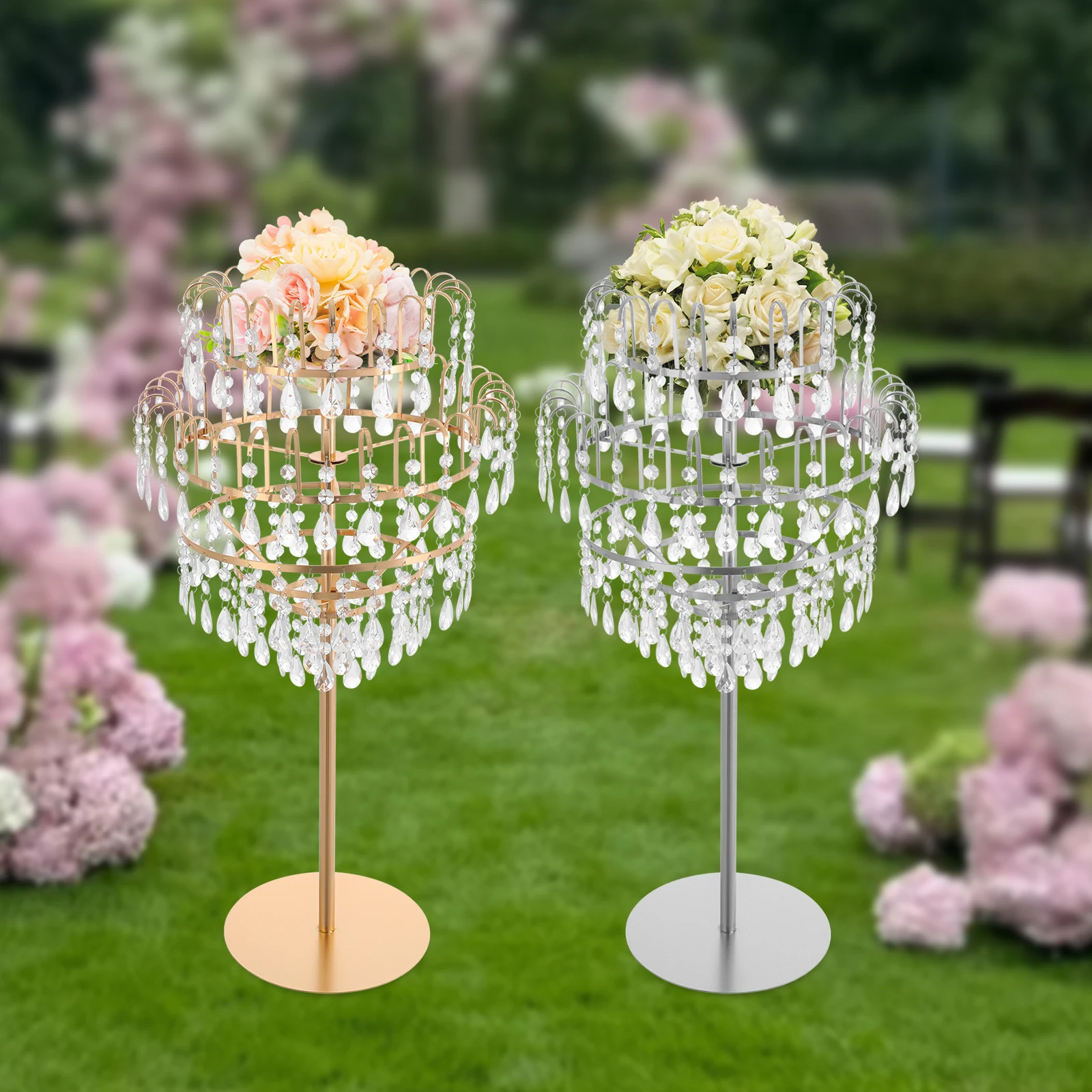 Blumenständer mit 5 Ebenen, 75 cm Blumenständer, Hochzeitsblumenständer, Hochzeitsfeier, Suche nach Brunnen, Kristallblumenständer, Silber/Gold