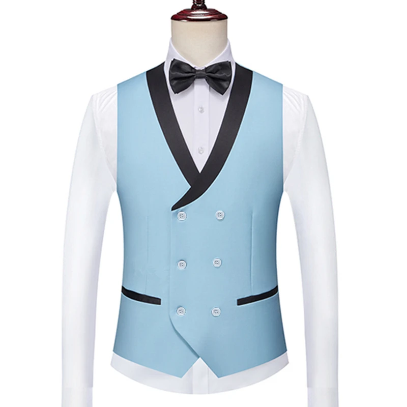 Men Business Gentleman V Neck Slim Fit Groomsman Waiter Vest / High Quality Slim Double Breasted Solid Color Suit Waistcoat