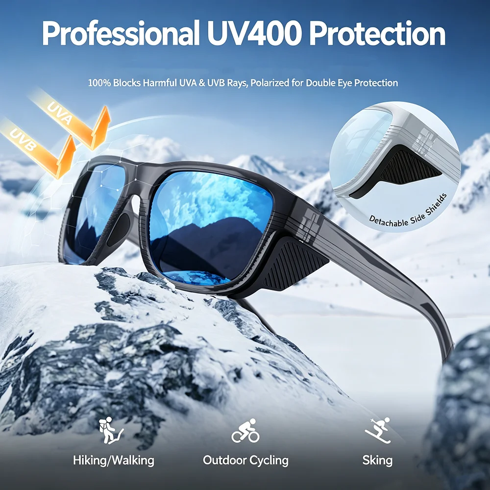 VEITHDIA Outdoor Polarized Sports UV400 Sunglasses VKM-Y360F Hiking Fishing Skiing Golfing Exercise Essentials Unisex Eyeglasses