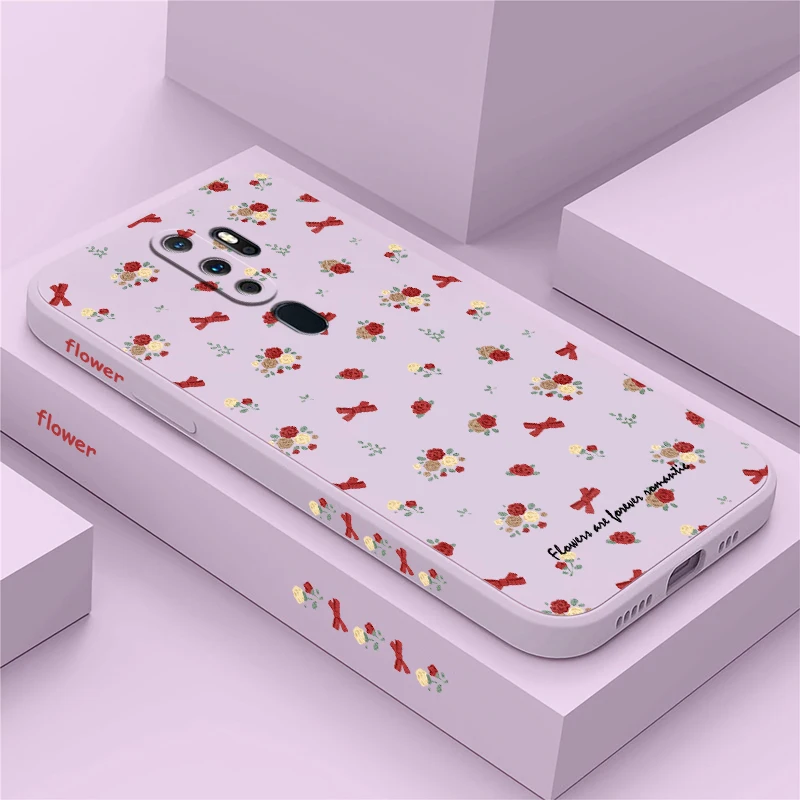 Case For OPPO A9 A9X K9 A8 A7X A7 K7X AX5 K5 A5 A5S A3S A1 Pro Red Bow Knot Flowers Pattern Shockproof Silicone Soft Phone Cover