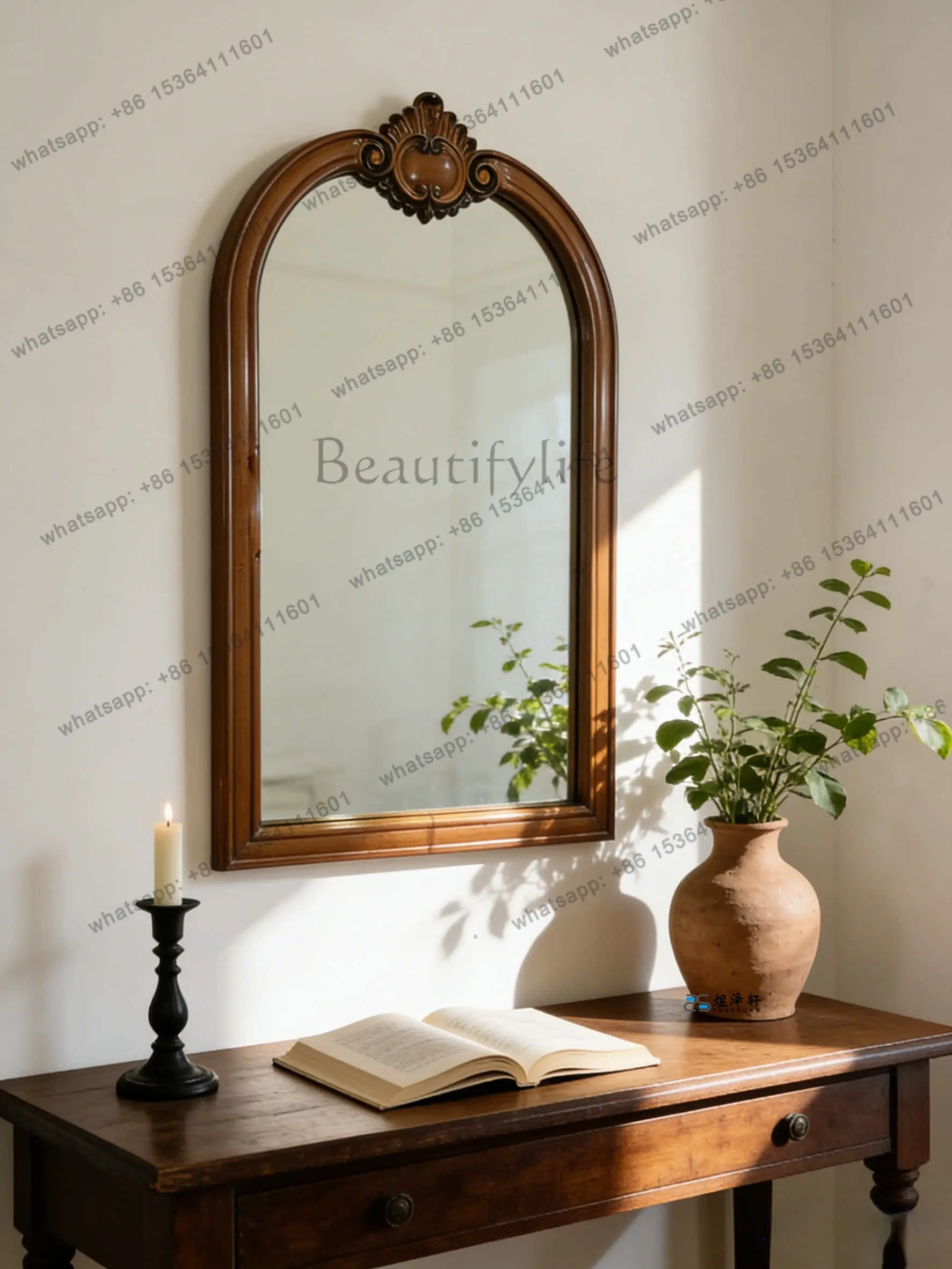American retro bathroom vanity mirror French arched bathroom vanity mirror antique wall hanging