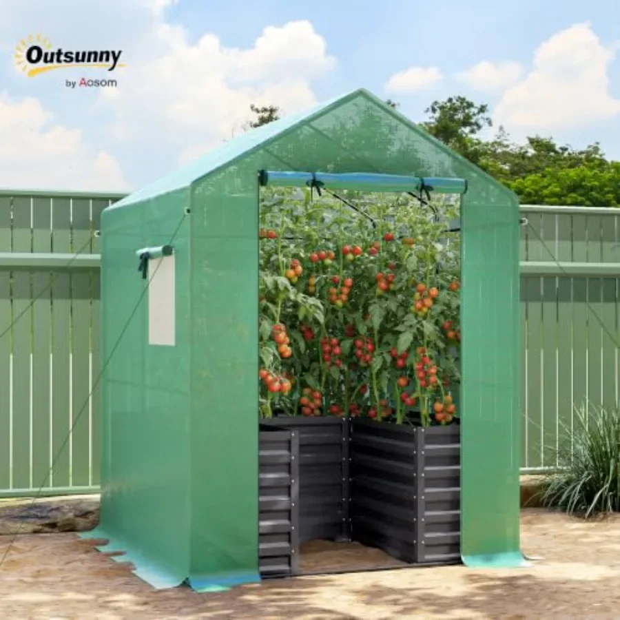 Raised Garden Bed house for outdoor use, galvanized steel, charcoal gray, rust-resistant and easy assembly