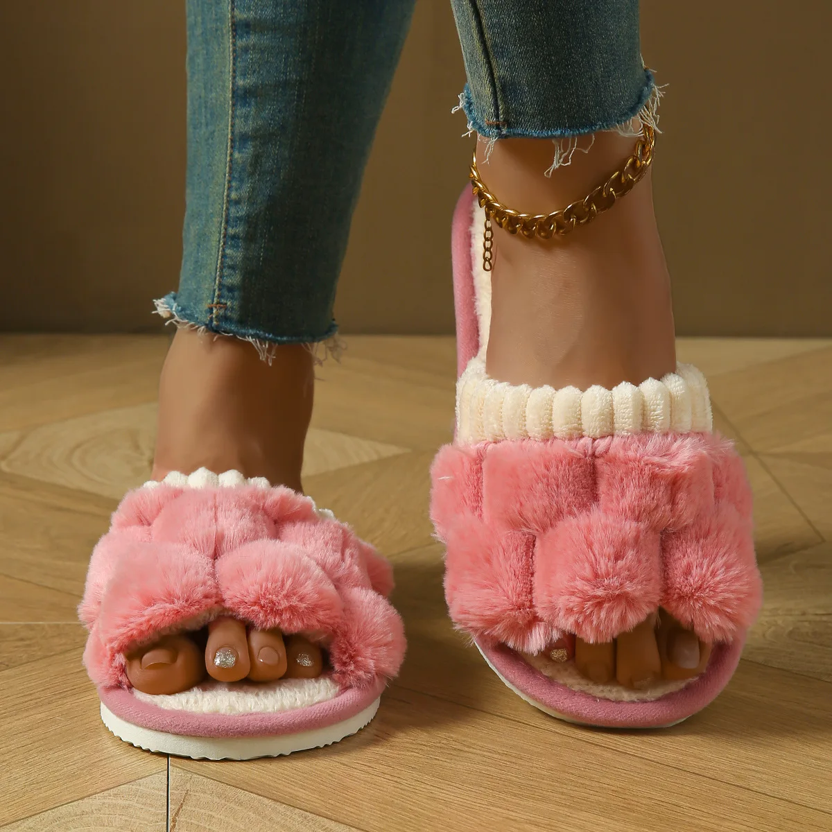 Fashion Women Slippers Cotton Plush Warm Female Light EVA Flat Bottom Non-slip Comfortable Slides Winter Autumn House Shoes image 3