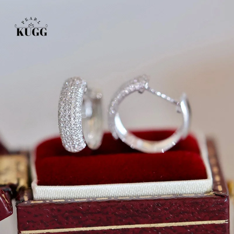 

KUGG 18K White Gold Earrings Fashion Shiny Style 0.30carat Real Natural Diamond Hoop Earrings for Women High Anniversary Gift