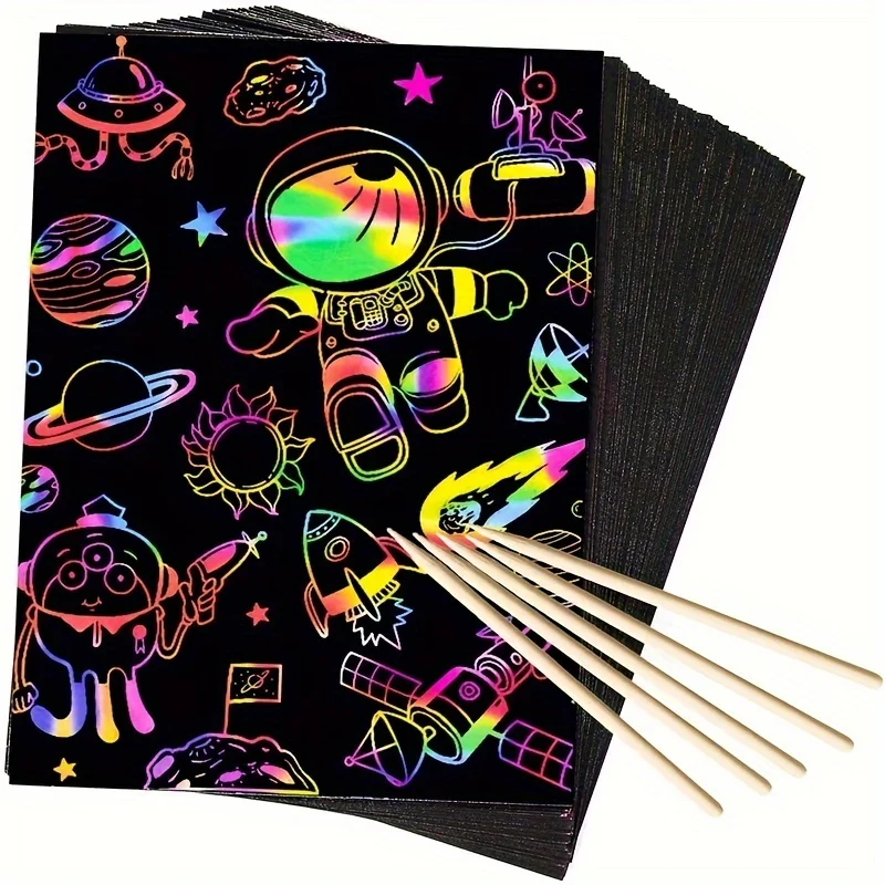 50pcs 6-60 Rainbow Art Scratch Notebook Art Scraping Drawing Toy DIY Graffiti Book Birthday Gifts Party Favor Guest Gift scratch