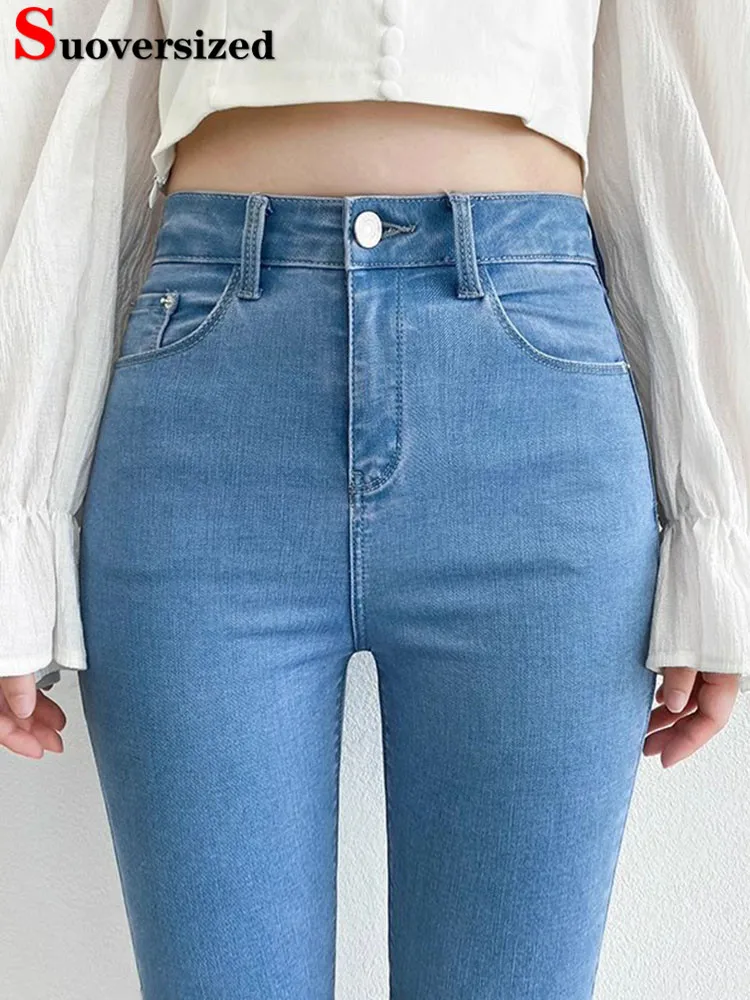 Damskie obcisłe, rozciągliwe dżinsy ołówkowe Vintage Oversize 100kg spodnie dżinsowe z wysokim stanem wiosna jesień koreańska moda Casual Kot Pantolon