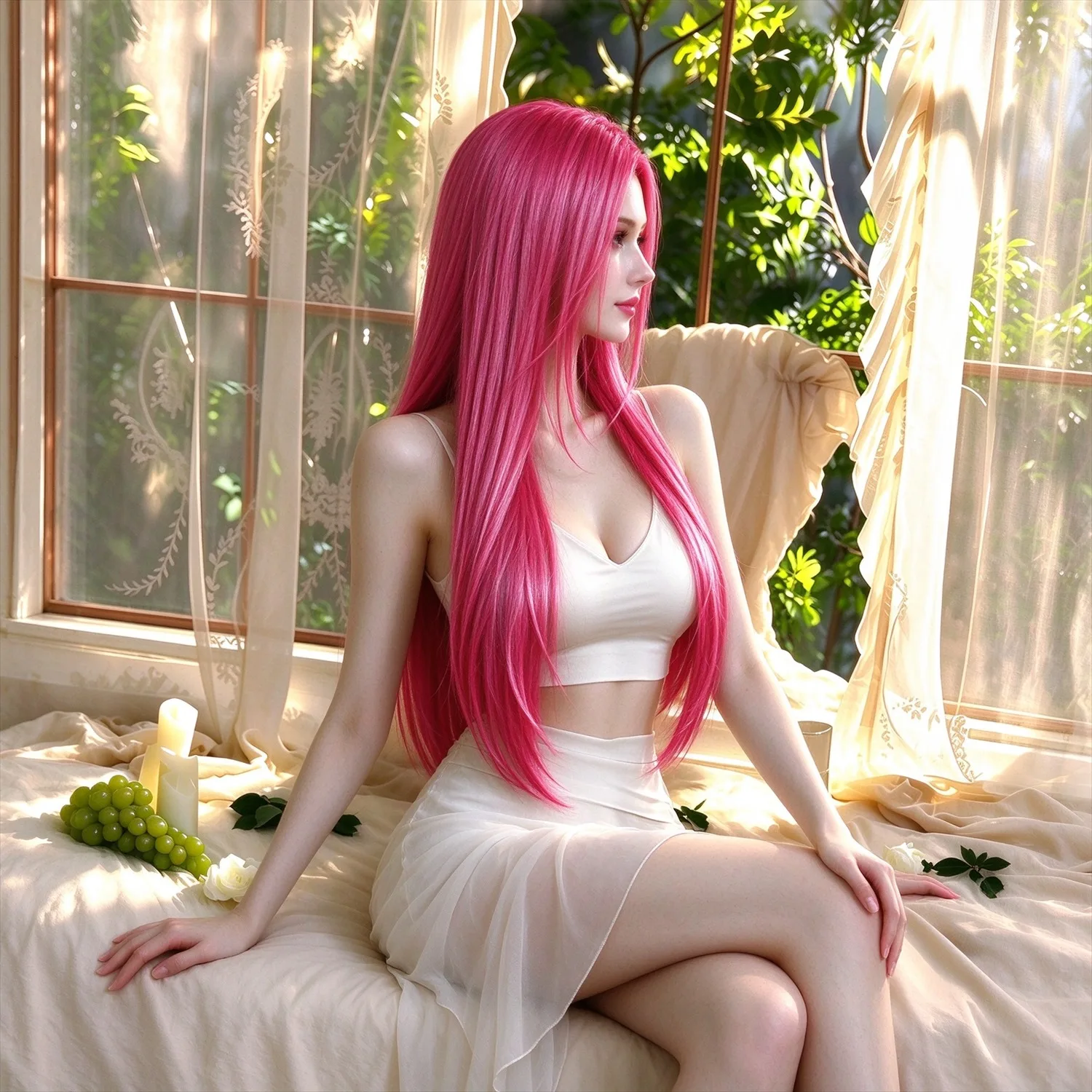 Straight Long Wig 28 Inch Rose Pink Heat Resistant Synthetic Wig For Women Fashion Party, Cosplay Party