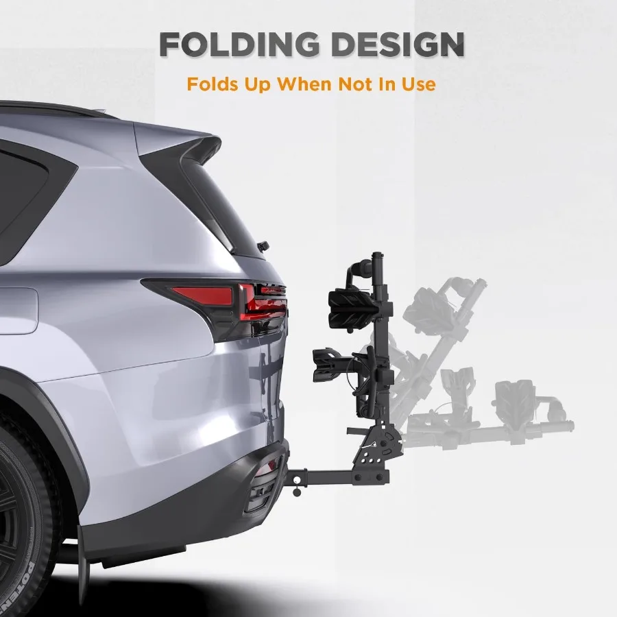 رفوف الدراجة لـ Ebikes رف الدراجة ذو الإطارات الدهوية لدراجة Tow Hitch 2Bike سعة 200 رطل منصة إمالة ذكية لـ EBikes القياسية يناسب 2