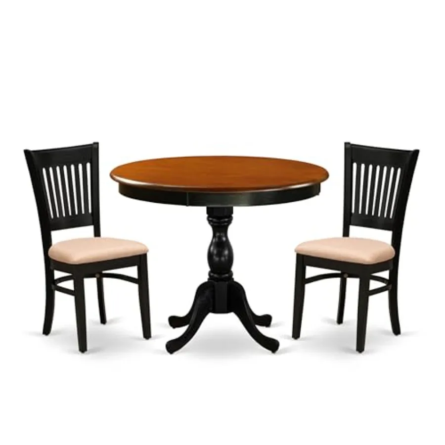 

Современный обеденный гарнитур из 3 предметов: круглый стол на центральной опоре и 2 стула с обивкой из льняной ткани, 36x36 дюймов, цвет черная вишня