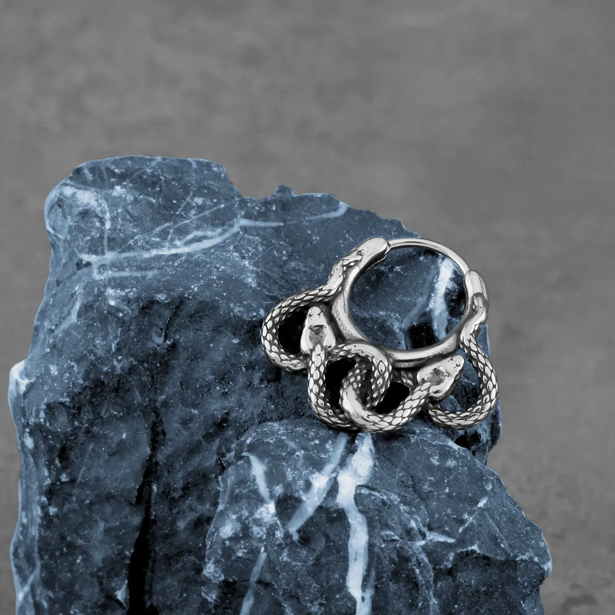 Viking Double Snake Head Hoop Earrings Men Women Gothic Black Gun Plated Earrings Jewelry Stainless Steel Handmade Accessories