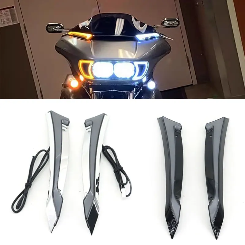 Motorcycle Chrome/Black Tracer Windshield Decorative Lamps Daylight Running Lamps and Turn Signal Lamps For Harley Road Glides