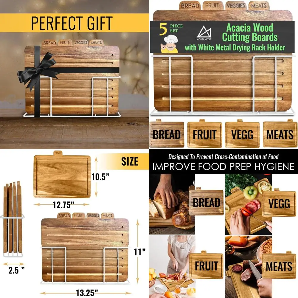 

Большой набор разделочных досок из дерева акации с держателем, 13x11x2,5, маркировка, черная подставка, кухонный органайзер