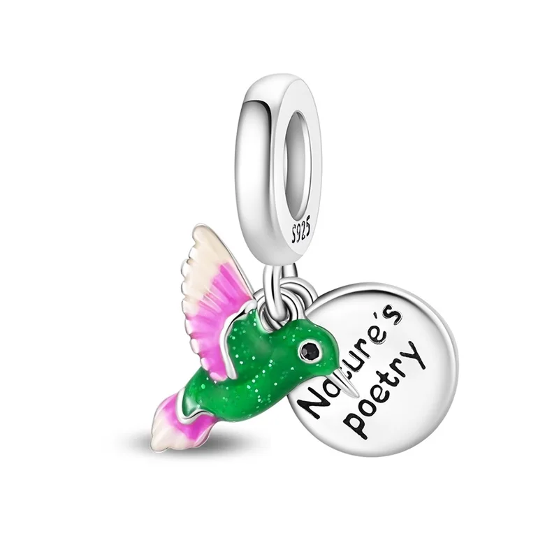 925 Sterling Silver Color Hummingbird Charms Pendant Fit Original Bracelet DIY Women Party Jewelry Gift