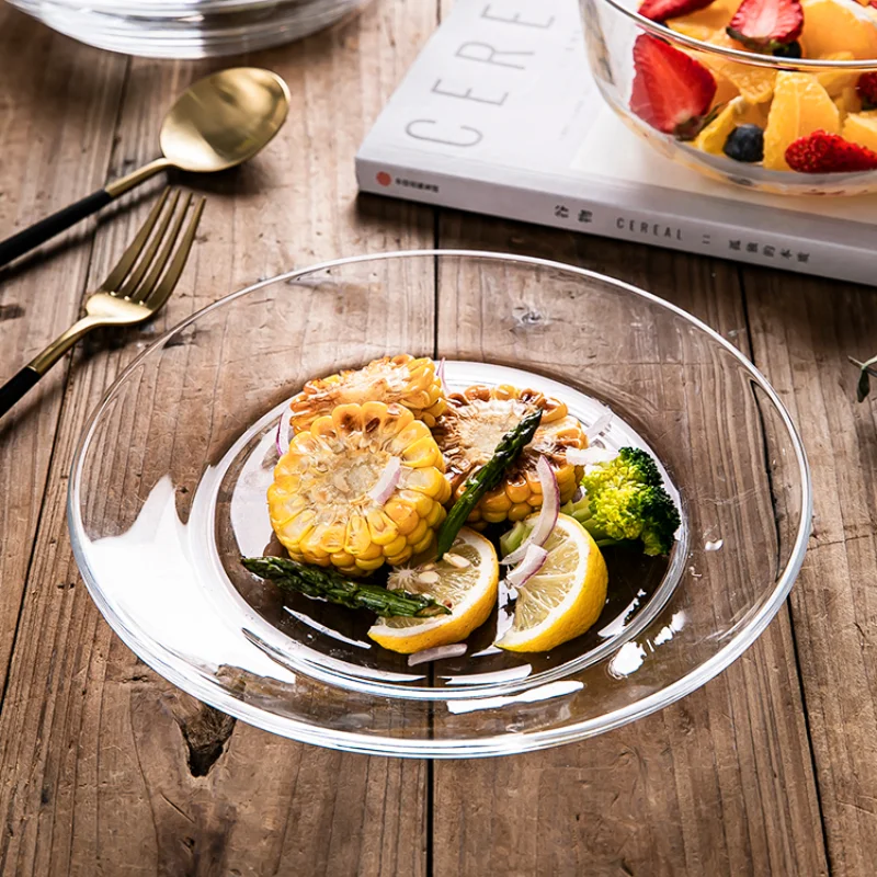 

Тарелка для фруктового салата из закаленного стекла, прозрачная термостойкая посуда, домашняя посуда в европейском стиле для микроволновой печи