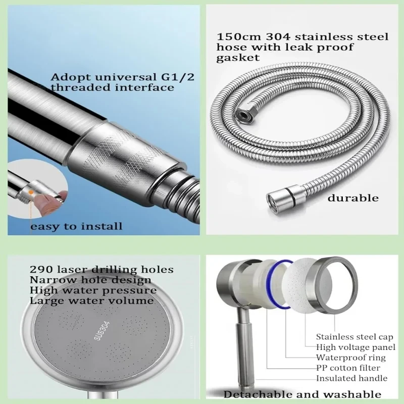 SUS 304 Stainless Steel Bathroom Handheld Shower Head High Pressure Water Saving Sprayer Nozzle Supercharged Rainfall Showerhead