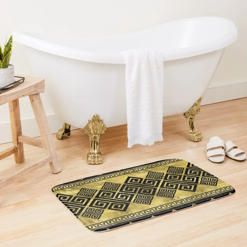 

Greek Meander - Greek Key Black and gold Bath Mat Rug Foot Bathroom Use Baths Bathroom Living Room Rugs Mat