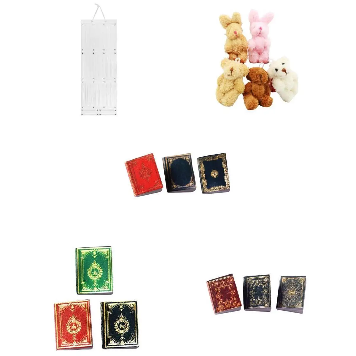 

5x 1/12 кукольный домик кролик 9x миниатюрная книга с заколками для волос вешалка-органайзер