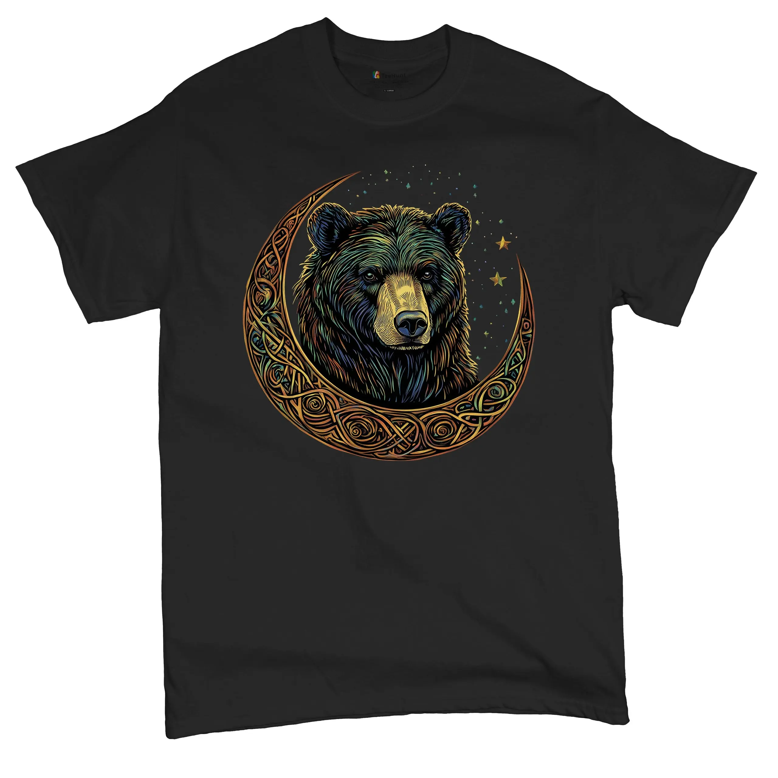 

Mystical Forest Animal Wildlife Celestial Celtic Moon Bear T-Shirt 100% Cotton O-Neck Short Sleeve Summer Casual Mens T-shirt