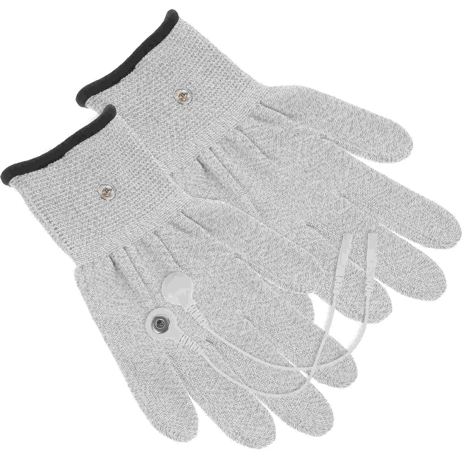 1 Pair White Silver Fiber Electric Therapy Gloves Electric Massage Therapy Accessory- Universal Cotton Massage Gloves With 2pcs