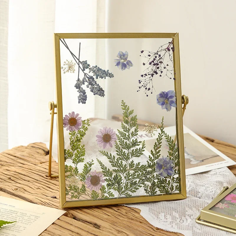 

Photo Frame,Home Decor Display Stand Decorative,DIY Double-Sided Transparent Glass Picture Frame for Dried Flowers Handmade