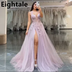 Eightale Customized 2025 Blush Pink A Line Evening Dresses Wedding Party Halter Neck Sexy Slit Appliques Prom Dress Party Gown