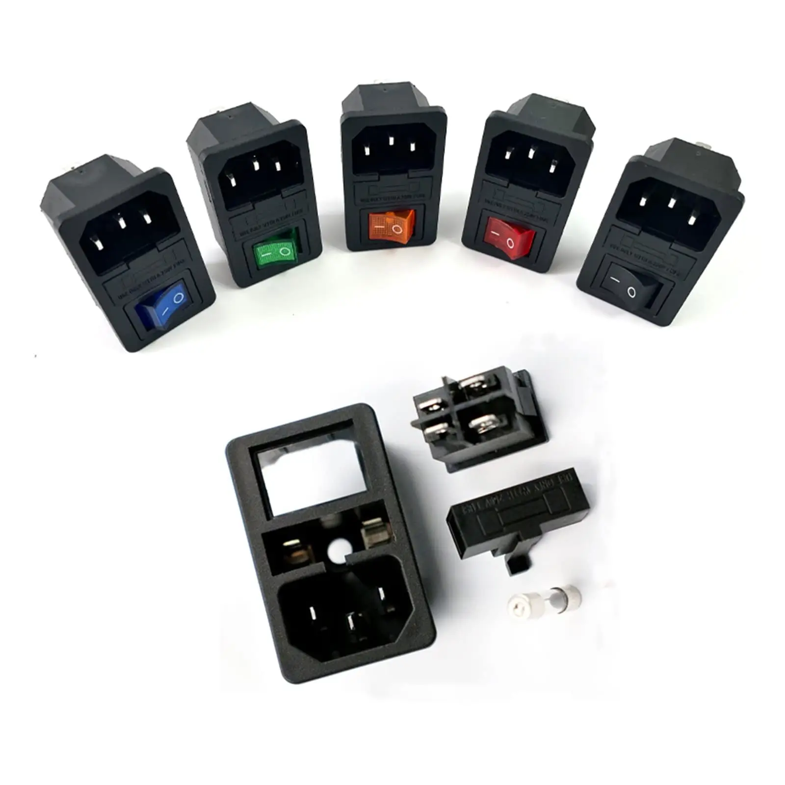 

1pc With 10A Fuse Rocker Switch IEC320 C14 Power Socket with Switch Fuse Red Green Blue Black